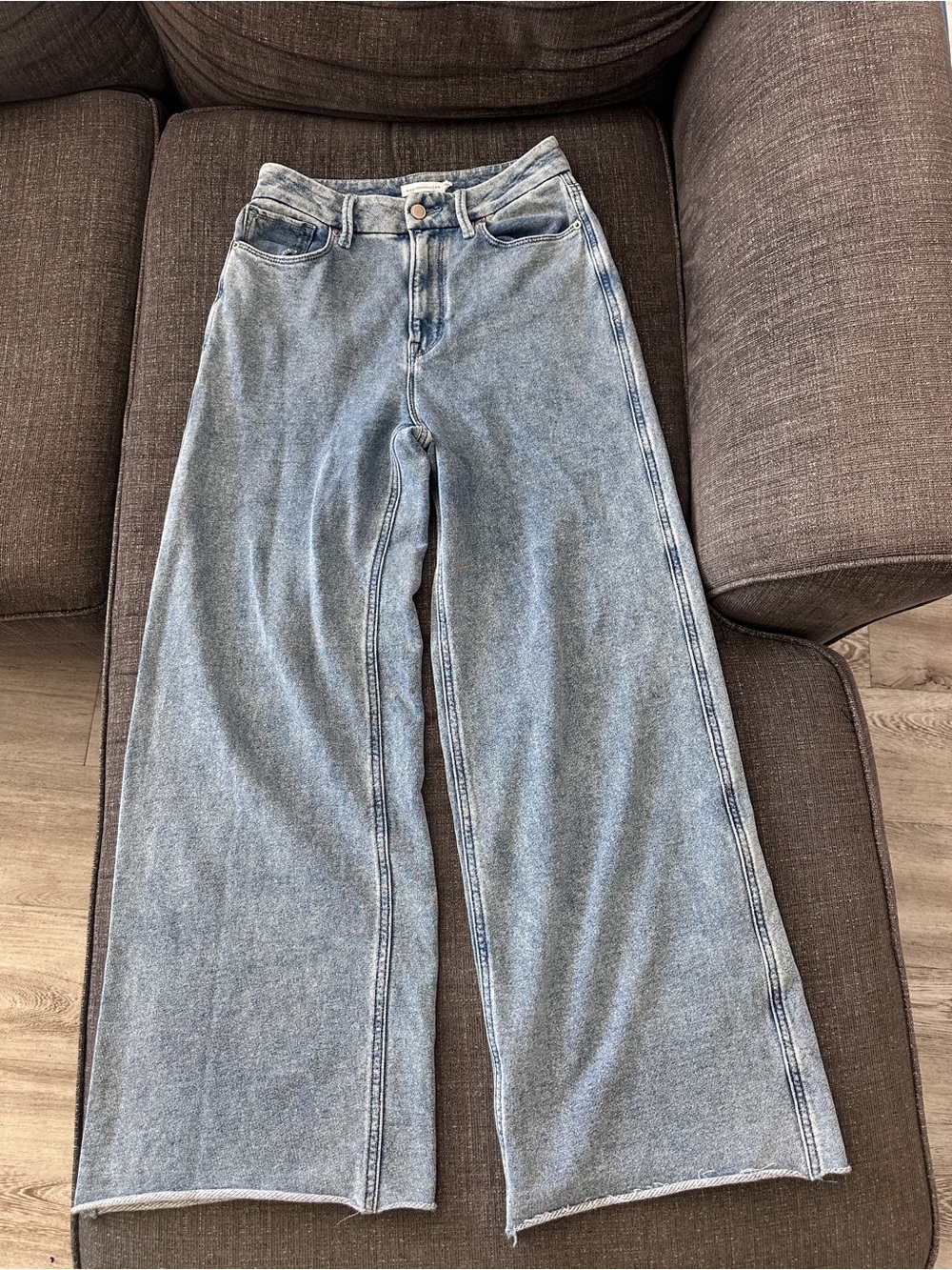 Good American Jeanius Good Ease Wide Leg Sweatpant Jeans 4/27 Cut Hem